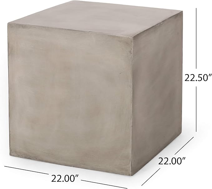 Outdoor Side Table Faux Marble End Table Faux Stone Travertine Small Coffee Table for Indoor Outdoor, Garden Stool Plant Stand for Porch, Backyard Patio 22" Square Grey