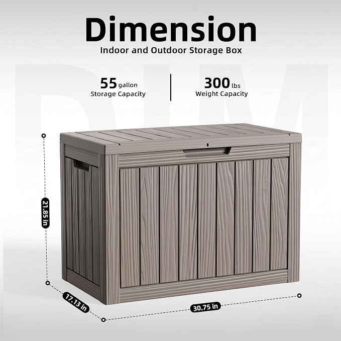 Vixzen 55 Gallon Deck Boxes Outdoor Waterproof, Lockable Resin Storage Box with lid for Furniture Cushions, Weatherproof Containers Outside Storage Boxes for Garden Patio Pool Tools(Grey, 50 Gallon)