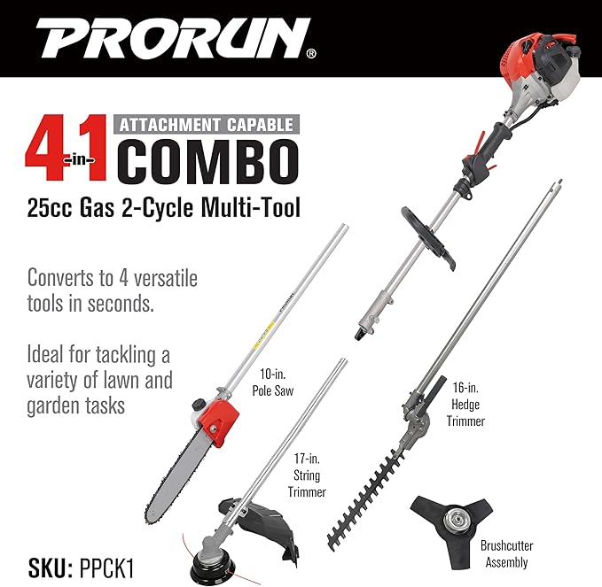 PRORUN 4 in 1 Combo Unit (PPCK1) 25.4cc Gas-Powered 2 Cycle Attachment Capable Powerhead