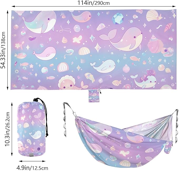 Pastel Colorful Sea Animal Dreamy 330lb Capacity Camping Hammock with Tree Straps Portable Hammock for Indoor Outdoor Patio hamacas para adultos