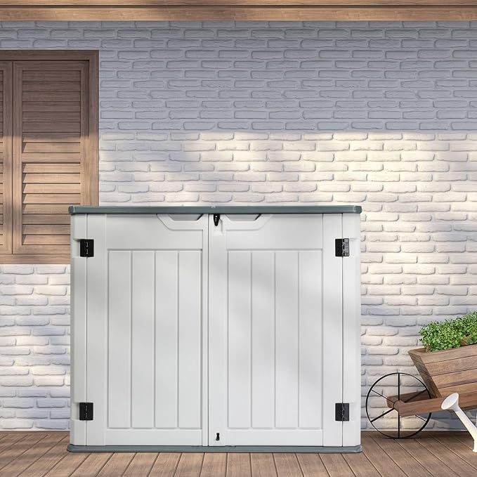 Large Outdoor Storage Box, 260 Gal Deck Box with 2 Doors, Patio Storage Box Storage Cabinet for Outdoor Furniture Gardening Tools Pool Supplies 50'' x 29'' x 41'' Easy Assembly (Grey&White)