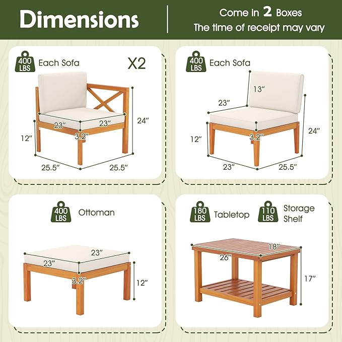 Tangkula L Shaped Outdoor Furniture Set, 5 Pieces Acacia Wood Patio Conversation Set, Modular Outdoor Lounge Sofa Set w/Cushions and Coffee Table for Garden, Backyard, Poolside