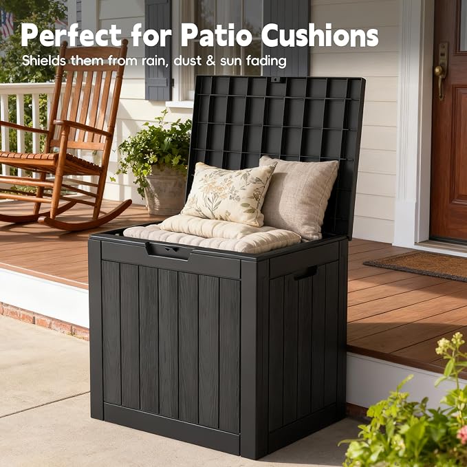Outdoor Storage Bins, 22 Gallon Small Deck Box, Waterproof Storage bins, Lockable Patio Storage box for Package Delivery, Porch, Garden Tools, Anti-Theft Weatherproof & UV-Resistant Parcel Drop Box