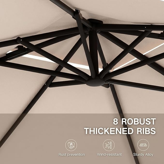 Kingdura Cantilever Patio Umbrella with Double Top Vent, Large Square Aluminum Outdoor Offset Umbrella with 360-degree Rotation, Infinite Tilt, UV Protection for Pool Deck Garden Patio