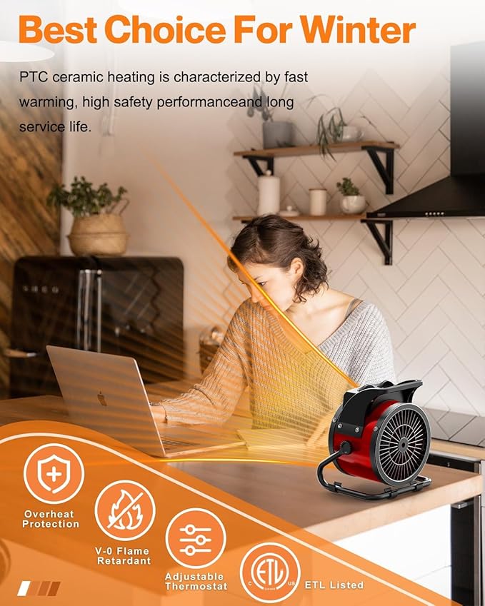 Outdoor Patio Heater, 1500W Outdoor Heaters for Patio Overheat Protection, 3S Fast Heating, Garage Heaters with Long Cord for Greenhouse, Patios, Outdoor Use