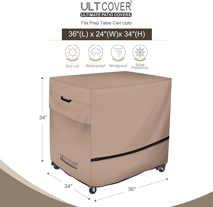ULTCOVER Rolling Dining Prep Table Cart Cover 36L x 24W x 34H inch for Outdoor Garden Patio Kitchen Food Serving Worktable Cart