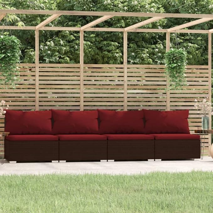 4-Seater Sofa with Cushions,Patio Lounge Set,Outdoor Patio Furniture,Conversation Furniture,Patio Furniture Sets,for Terrace,Garden,Backyard,Brown Poly Rattan