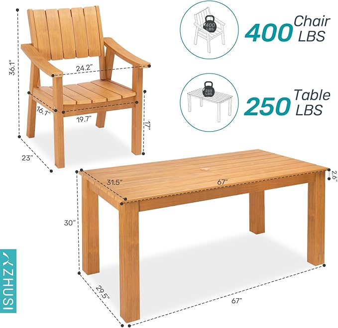 ZHUSI Patio Table and Chairs Set, Outdoor Table and Chairs,HDPE Outdoor Dining Set with Umbrella Hole for Backyard, Poolside