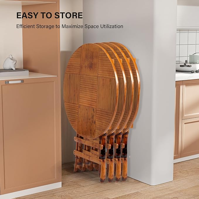VINGLI 26.5 Inch Foldable Bamboo Round Table - Portable Lightweight Design for Indoor/Outdoor Use, Easy Assembly & Space-Saving Storage