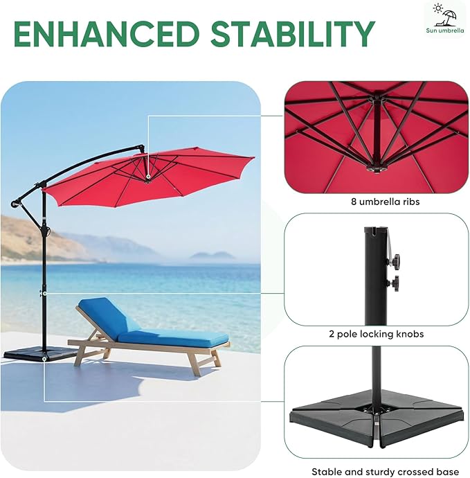 NEWBULIG 10FT Patio Umbrella, Offset Cantilever Outdoor Patio Table Umbrella, UV Protection, Fade Resistant Fabric, Easy Tilt Adjustment for Deck, Pool, Backyard, Garden