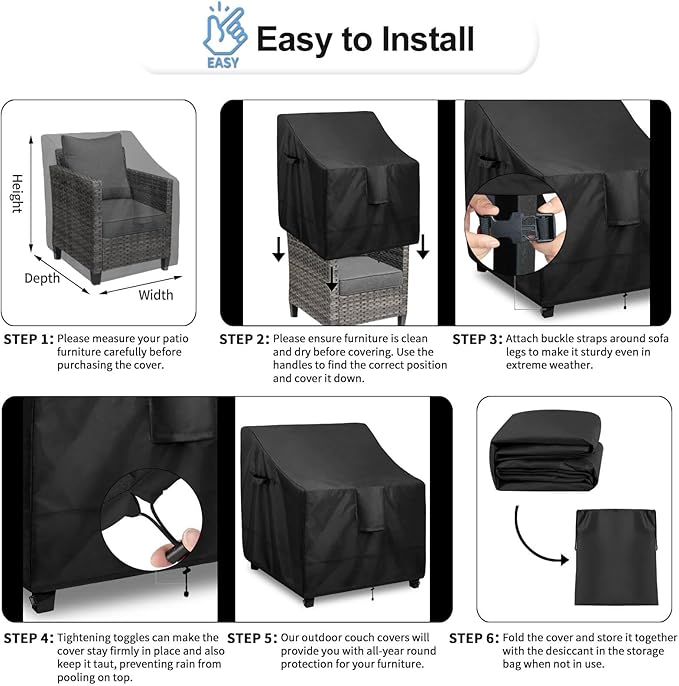 OutdoorLines Outdoor Waterproof Furniture Chair Cover - UV-Resistant Patio Lawn Chair Covers for Outdoor Furniture Windproof Heavy Duty Chair Covering, 2 Packs, 28Wx30Dx31H Inches, Black