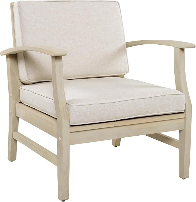 Christopher Knight Home Andy Acacia Wood Outdoor Patio Furniture Set for 8, Patio Sofa Set with Cushions, 8-Seater Patio Conversation Set with Sofas, Club Chairs and Coffee Table, Light White+Sand