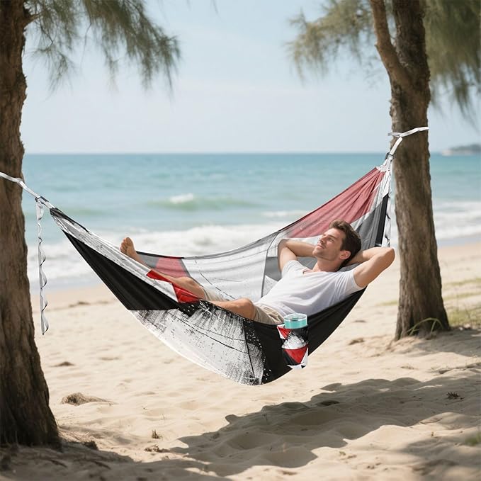 Red Black Irregular Triangle 330lb Capacity Camping Hammocks with Portabl Carry Bag Rope Hammock for Patio Backyard Lounge Base jamaca para Patio