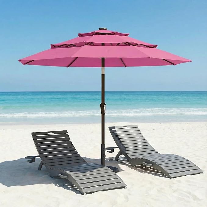 10ft Patio Umbrella, 3 Tier Outdoor Market Table Umbrellas with 8 Fiberglass Ribs and Push Button Tilt, Windproof, Vented Canopy, UV Protection for Deck, Pool, Backyard