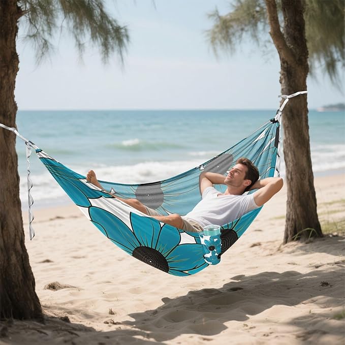 Black-Eyed Susan Simple Line Art Valentinesnes Cyan 330lb Capacity Hammocks Fabric Hammock for Outside Camping Essentials macas mexicanas de Patio para Adulto