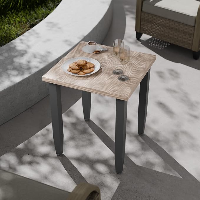 COOS BAY Modern Outdoor Table, Patio Side Table with Wood Grain Top, Metal Weather-Resistant Table for Deck, Porch, Balcony, Garden, 20.9" x 20.9" x 24.2", Brown