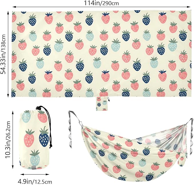 Camping Hammock Outdoor Hammocks for Outside Strawberry Beach Trees Portable Lightweight with Pockets Tree Straps Indoor