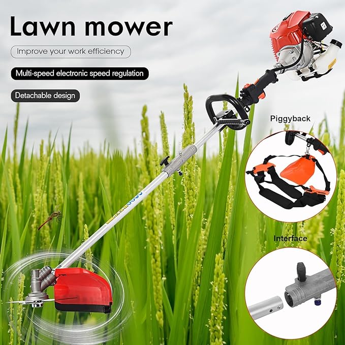 52CC 2-Cycle Gas Weed Wacker, 6 in 1 Gas Weed Eater, 2025 Upgraded Weed Eater, 9500rpm High Power String Trimmer, Brush Cutter for Yard, Garden(US Fast Arrival)