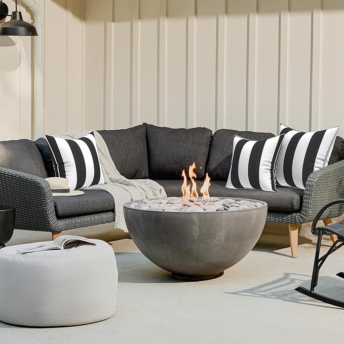 LVTXIII Set of 2 Patio Throw Pillows Waterproof 16"x16" Fade Resistant Outdoor Throw Pillows with Inserts, Fluffy Decorative Garden Toss Pillow Cushions for Home Patio Coach Sofa Use, Cabana Black