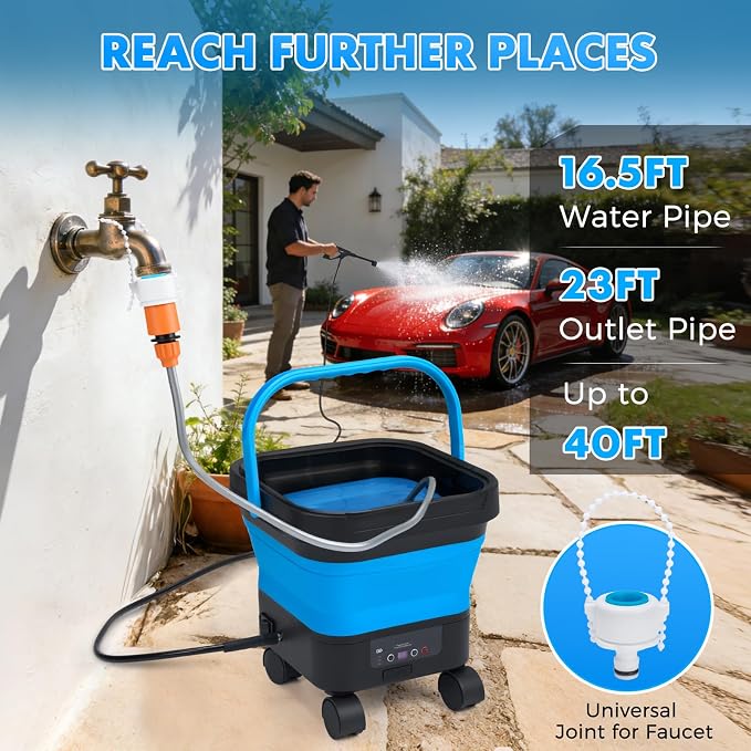 Portable Car Washer Cordless with 3.4-Gallon Tank, 6-in-1 Nozzle, 7 Adjustable Settings, Max 1200 PSI, for Outdoor Home Cleaning, Pet Showers, Patio& Garenden Irritating and Camping