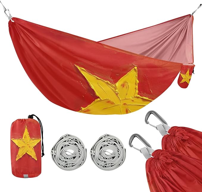 Oil Painting Flag Vietnam Outdoor Hammocks with Tree Straps Fabric Hammock for Outside Beach Patio Garden