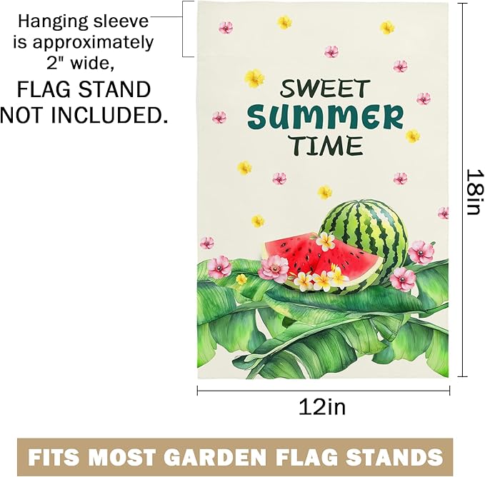Summer Garden Flag 12X18 IN Double Sided Sweet Summertime Waterlemon Garden Flags for Holiday Yard Outside Decoration