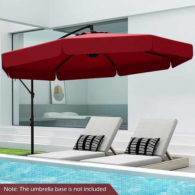 Tangkula 10FT Offset Hanging Umbrella with Cover, Patio Cantilever Umbrella w/ Easy Tilt Adjustment, Crank, Ruffled Edge, 8 Ribs, Sun-Protective Canopy, Heavy-Duty Outdoor Parasol for Pool Garden Deck (Red)