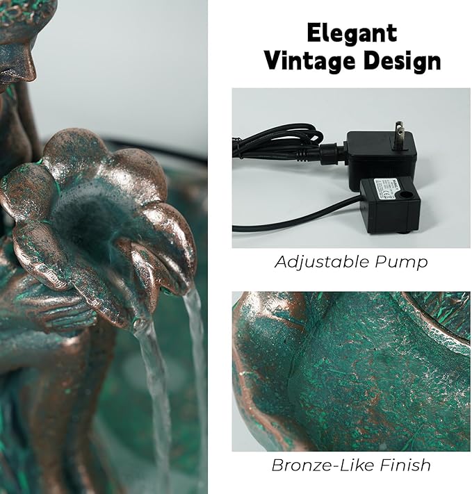 ZMG 14" Angel Fairy Outdoor Water Fall Fountain, Durable Resin Garden Fountain for Home Decor, Office, Gardens, Landscaping, Patios, Balconies, Bronze, Gift Ideas