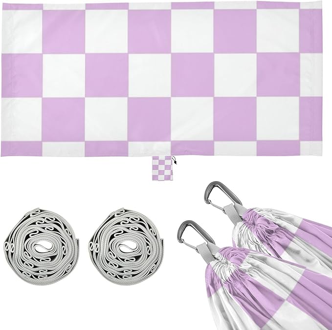 Purple and White American Plaid 330lb Capacity Camping Hammocks with Tree Straps Hanging Hammock for Indoor Outdoor Patio jamaca para Patio