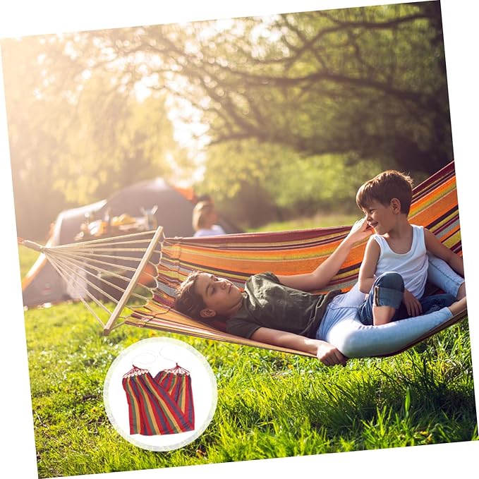 Luxshiny Single Person Canvas Hammock Rainbow Striped Outdoor Leisure Swing for Travel and Camping, Widened Anti-tip Design, Portable Patio Hanging Hammock