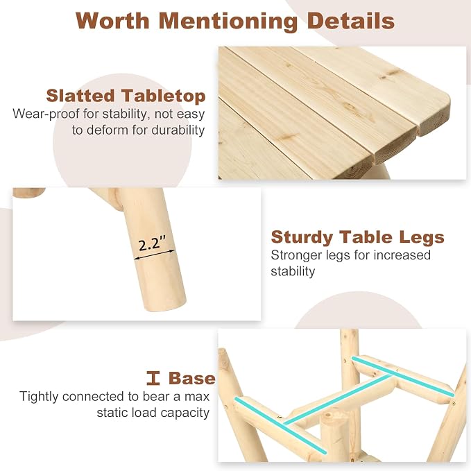HOMEDIARY Wooden Adirondack Log Side Table, Cedar Wood Outdoor Square End Table w/Slatted Tabletop, Oversize 19.5” Indoor Outdoor Patio Side Coffee Table for Garden Patio Backyard Porch, Carbonized