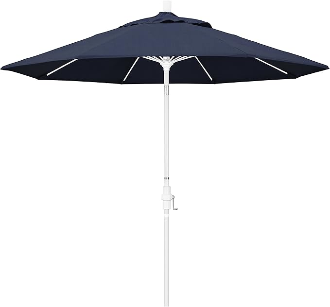 California Umbrella 9' Round Crank Lift, Collar Tilt, Aluminum Pole, Fiberglass Rib Patio Umbrella, White Finish