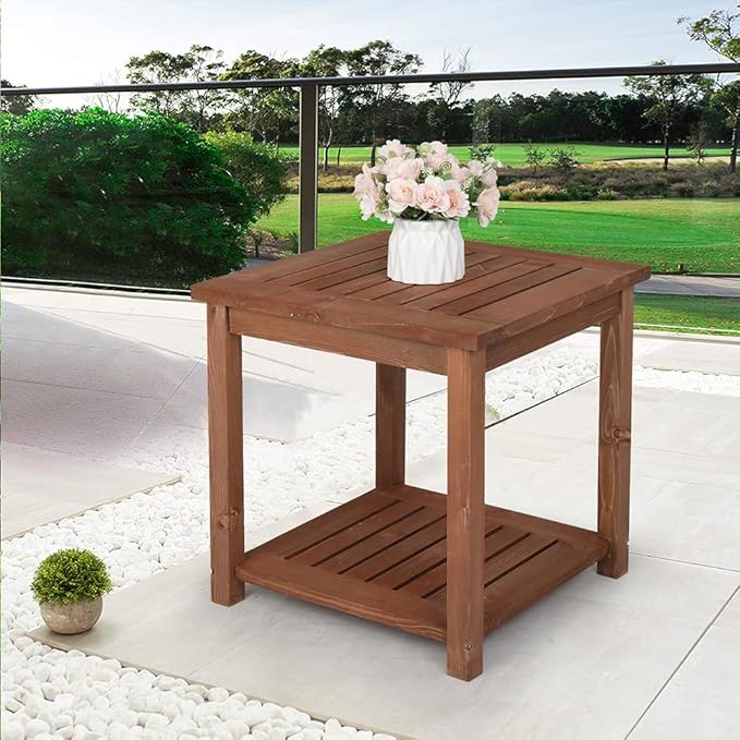 Outdoor Adirondack Side Table Weather Resistant, Patio Rectangular End Table or Patio, Garden, Porch and Indoor, Brown