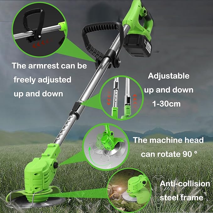 Weed Wacker Battery Operated, 21v 3 in 1 String Trimmer Cordless with 2 * 2.0ah Li-Ion Battery Powered & 3 Cutting Blade Types Edger Lawn Tool Extends from 35" to 47" 1