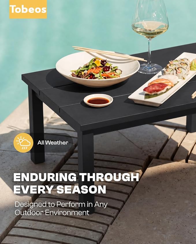 HDPE Outdoor Coffee Table, Weather-Resistant Rectangle Patio Coffee Table with Large Tabletop for Balcony, Deck, Garden, Poolside (Black)