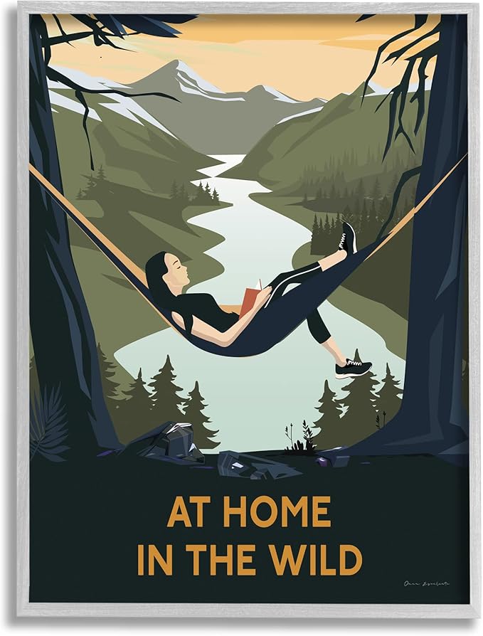 Stupell Industries Home In Wild Mountainside River Landscape Hammock Girl, Design by Omar Escalante