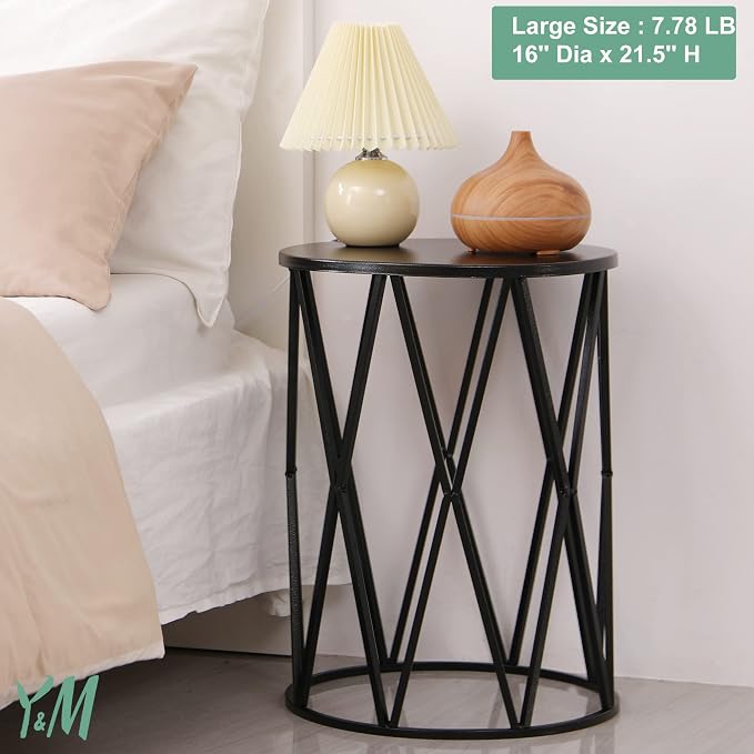 Y&M Outdoor Side Tables Set of 3, Nesting Metal End Coffee Tables, Indoor Round Accent Metal Tables for Patio, Porch, Balcony, Garden, Sunroom, and Living Room, Black