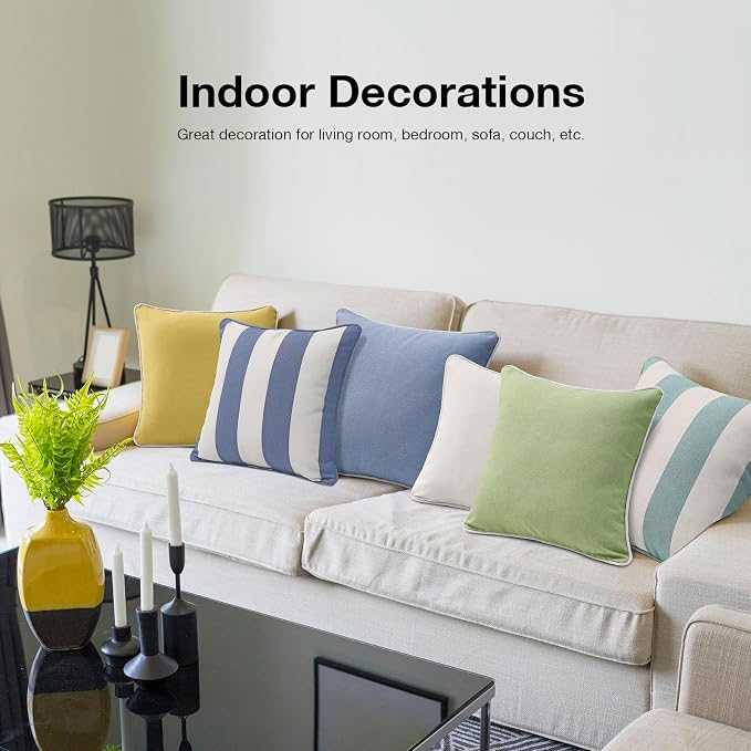 Unimatta Decorative Outdoor Water Repellent Throw Pillows with Inserts, Set of 4, 20" x20" Pillows for Patio, Backyard, Bed, Couch, and Patio Furniture, Gray Stripe