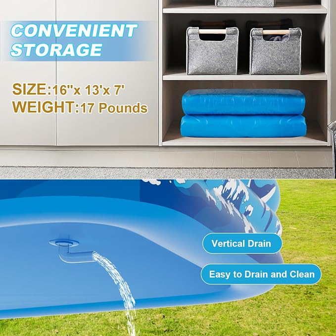 Large Inflatable Swimming Pool for Adults Kids - 130"x72"x22" Blow Up Pools Kiddie Pool with Pump, Oversized Thickened Family Inflatable Pools for Backyard Outdoor Garden Summer Water Party