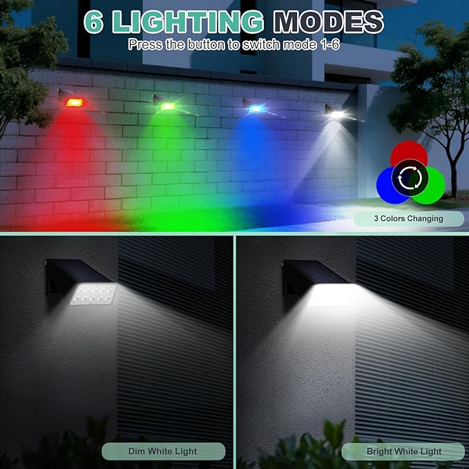 Solar Outdoor Lights for Father's Day Mother's Day 4th of July Decor, RGBW Color Changing Dusk to Dawn Solar Fence Patio Lights, 90° Adjust LED Garden Lights for Backyard Decor, 8-Pack