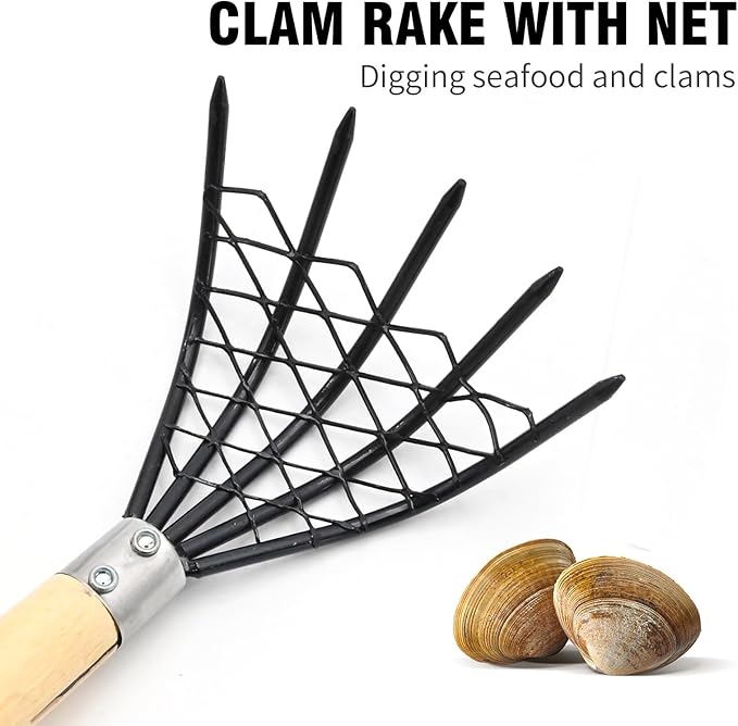 2 Pcs Claw Rake Hand with Basket, Clamming Claws with Mesh Net Oyster Shell Digging Dig Seafood Clam Scraper Tool Accessories for Beach Clam Scraper