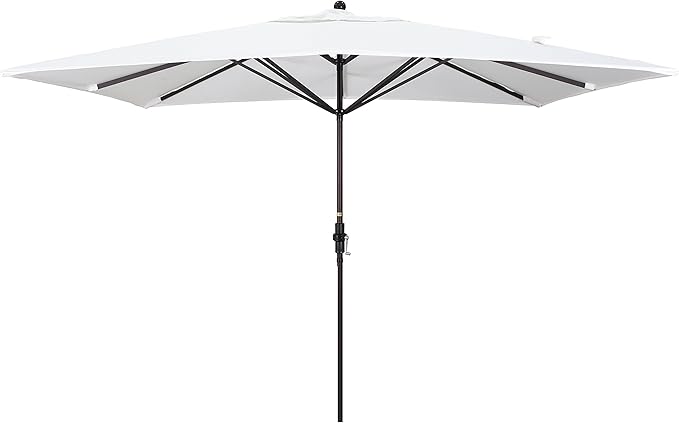 California Umbrella 11' x 8' Rectangle Aluminum Market Umbrella, Crank Lift, Bronze Pole, Sunbrella Natural