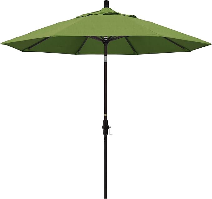 California Umbrella 9' Round Aluminum Market Umbrella, Crank Lift, Collar Tilt, Bronze Pole, Sunbrella Spectrum Cilantro