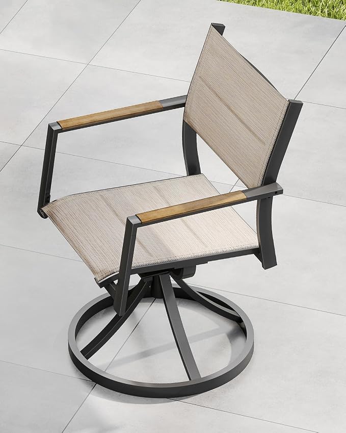 Swivel Patio Chairs Set Set of 2, Never-Rust Aluminum Outdoor Dining Chairs, Patio Swivel Dining Chairs with Upgraded 3D Double-Layer Textilene, Outdoor Swivel Chairs for Deck, Garden, Teak