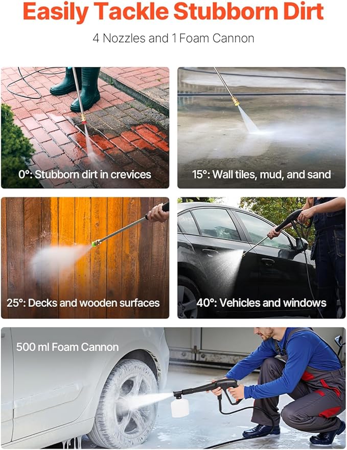 VEVOR Electric Pressure Washer, Max 4500 PSI 3.2 GPM, High-Power Cleaner with Foam Cannon & 4 Nozzles for Driveways, Cars, Fences, Patios, Home Cleaning