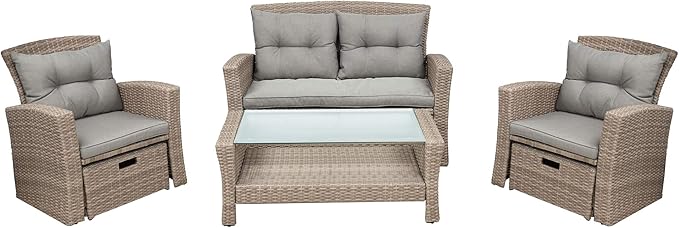 Bellemave Patio Furniture Set,4piece Outdoor Conversation Set Wicker Rattan Patio Conversation Sets with Cushion Outside Sofa Set,5 Pieces 7 Seats,Gray