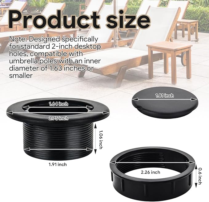 Patio Table Umbrella Hole Ring Plug Cap Set, Outdoor Parasol Table Hole Cover Insert Patio Table Hole Plug Ring for Cafes, Yard, Garden, Camping, Pool
