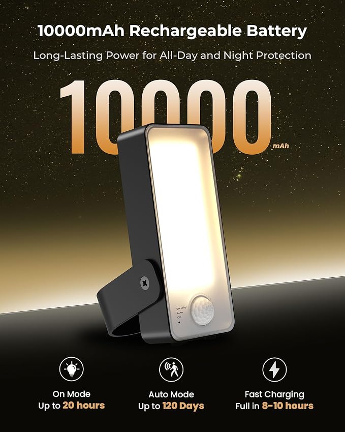 2 Pack Motion Sensor Outdoor Lights, 10000mAh Rechargeable Battery Operated Outdoor Lights with Remote, 3 Modes with Red Alert, Dimmable & 3CCT, Outdoor Security Lights for Porch, Backyard, Garage