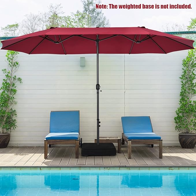 Tangkula 15Ft Double-Sided Patio Umbrella, Outdoor Extra Large Umbrella W/Hand-Crank System & Air Vents, Market Twin Umbrella W/ 12-Rib Sturdy Metal Frame for Poolside, Garden Backyard (Burgundy)