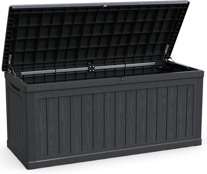 260 Gallon Large Outdoor Storage XXL Deck Box for Patio Furniture, Outdoor Cushions, Garden Tools and Sports,Pools Equipment, Waterproof Resin, Lockable, Black